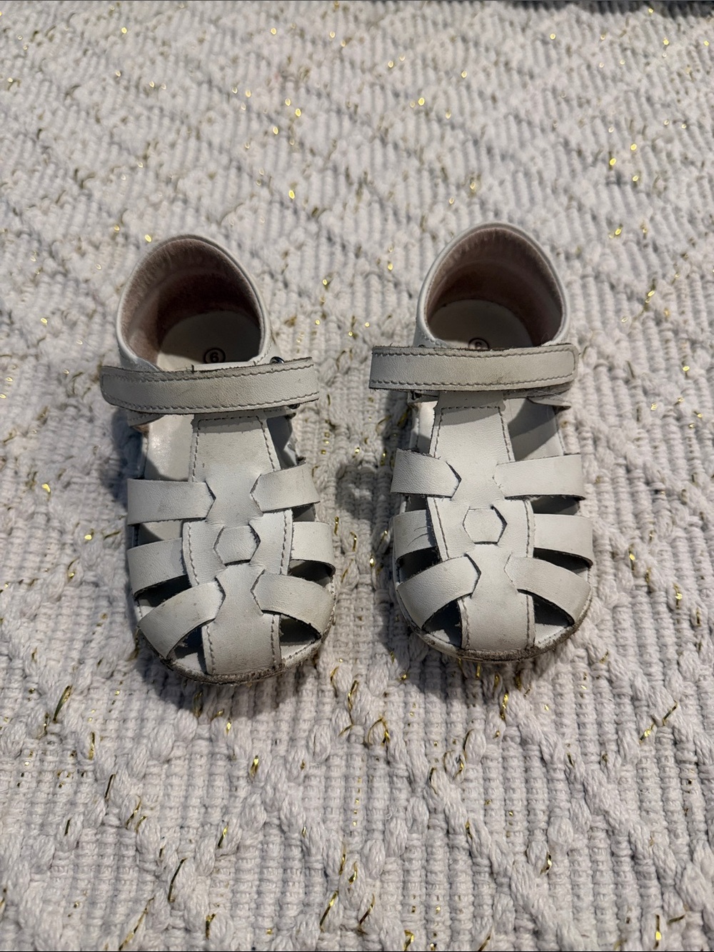 Angel Kids White Leather Closed Toe Sandals